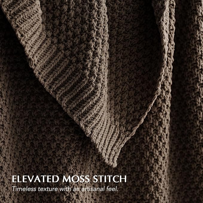 EVERGRACEHOME Chunky Chenille Knit Throw Blanket, 90 x 90, Cocoa Brown | Sculpted Moss Stitch, Chic Modern Farmhouse, All-Season Warmth, OEKO-TEX® Certified, Oversized Queen for Couch, Bed, Sofa