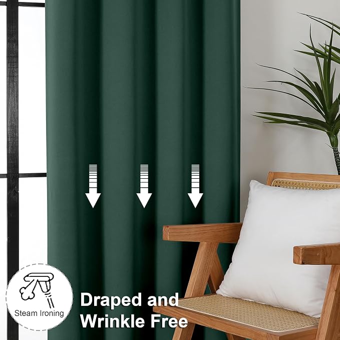 Simplebrand Ava Ever Green Blackout Curtains for Bedroom, 72 Inch Length, 2 Panels Set, Thermal Insulated, Rod Pocket, Window Curtains for Patio, French Door, W40 x L72 Inch