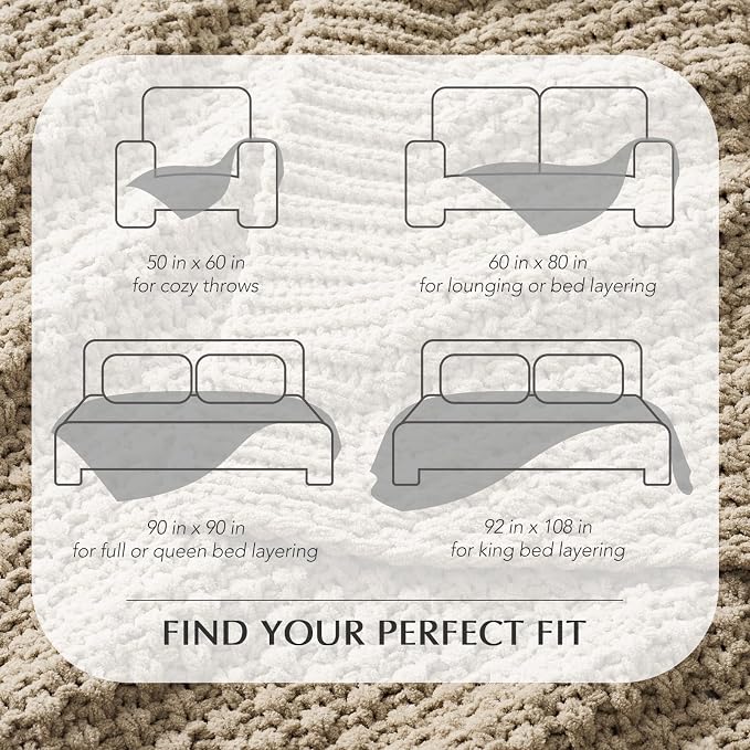 EVERGRACEHOME Chunky Chenille Knit Throw Blanket, 50 x 60, Sand Dune | Sculpted Moss Stitch, Chic Modern Farmhouse, All-Season Warmth, OEKO-TEX® Certified, Elegant Blanket for Couch, Bed, Sofa