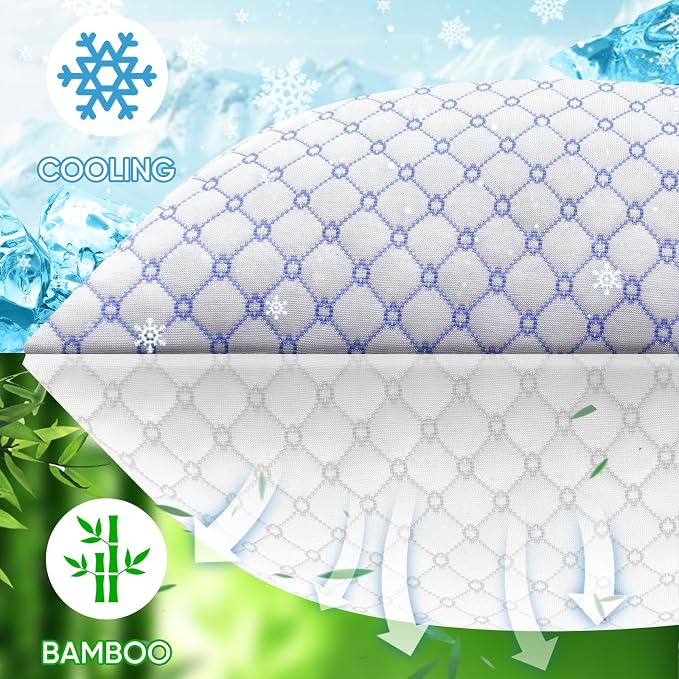 OAISZ Cooling Pillow Standard Size, Shredded Memory Foam Bed Pillows | Adjustable Shredded Memory Foam Pillows, Cooling Bed Pillows for Side, Back and Stomach Sleepers, RemovableWashable Covers