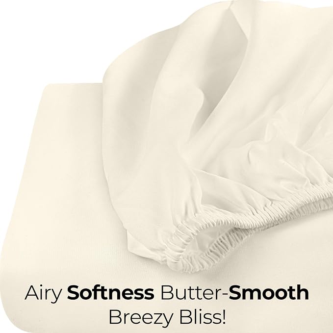 Queen Fitted Sheet, Ultra Soft Fits Up to 16 Inch Deep Pocket, Ivory | Hotel Comfort, Cooling & Breathable Cotton like Polyester, Easy Fit, Wrinkle & Fade Resistant, Snug Fit, Easy Care, Oeko-Tex