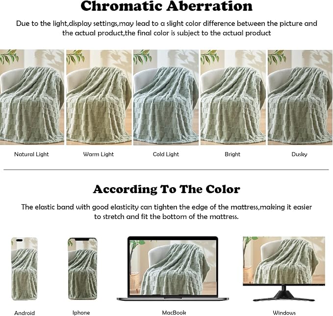 NEWCOSPLAY 3D Checkered Flannel Queen Blanket, Sage Green, 90"x90" | Super Soft Cute Lightweight Decorative Premium Silky Fleece Blanket for Couch Sofa Bed, Gift for Women Men, All Season Use