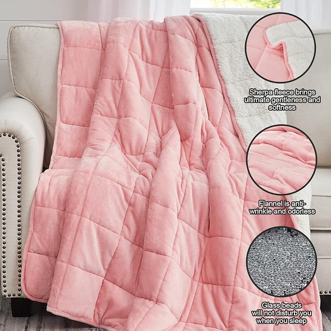 yescool Weighted Blanket for Adults (15 lbs, 60" x 80", Hot Pink) Heavy Blanket for Sleeping Perfect for 140-160 lbs, Queen Size Breathable Blanket with Premium Glass Bead, Machine Washable