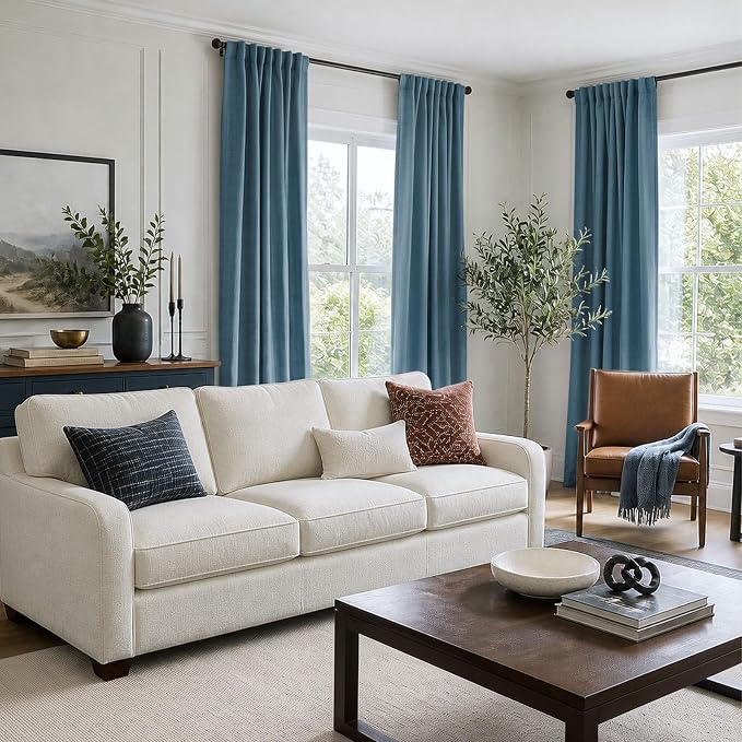 Faux Linen Total Blackout Curtains for Bedroom 102 Inches Long, Stone Blue | 100% Blackout Shield, Back Tab/Rod Pocket Living Room Drapes, Thermal Insulated Blackout Curtains 2 Panels Set, 50"W x 102"L