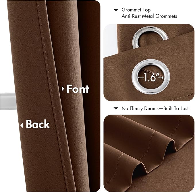 MIULEE Blackout Curtains for Bedroom 2 Panels 50 x 63 Inch Long Mocha Brown | Thermal Insulated, Living Room Darkening Grommet Drapes, Noise Reducing, Light Blocking Window Treatments