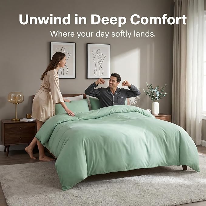 HeimenAogo Egyptian Cotton Duvet Cover Set King, Ultra Soft and Breathable Comforter Cover with Zipper Closure, High Thread Count Long Staple Cotton Blanke Cover 3pcs 104"×90", Silt Green