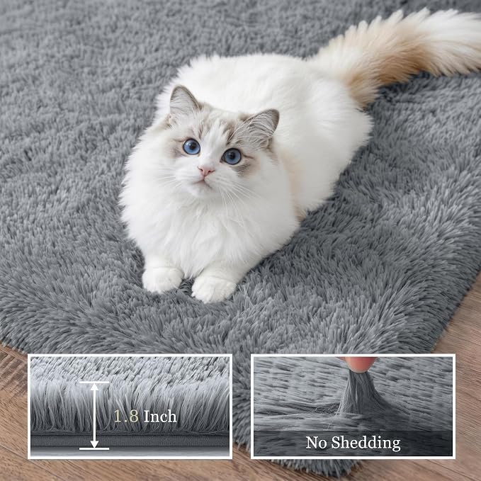 Area Rug Living Room Bedroom: 4x6 Fluffy Plush Shag Carpet Gray | For Kids Room Playroom Nursery Home Decor,Ultra Soft,Non-Slip Non-Shedding,Fuzzy Plush,Large Indoor Floor Carpet,Easy Clean