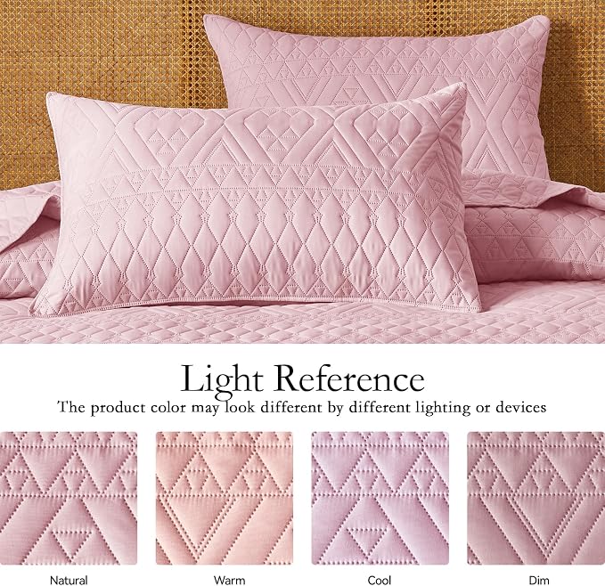 akkialla King/Cal King Quilt Set, Pink Lightweight Microfiber Bedspread Coverlet, Boho Geometric Pattern, Soft All-Season Bedding, 3-Piece (1 Quilt, 2 Pillow Shams)