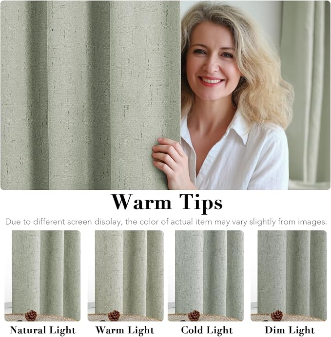 H.VERSAILTEX Blackout Curtains Linen Curtains 120 inches Long 100% Black Out Curtains for Bedroom Windows, Textured Linen Look Draperies Grommet with White Liner, 2 Panels, Sage