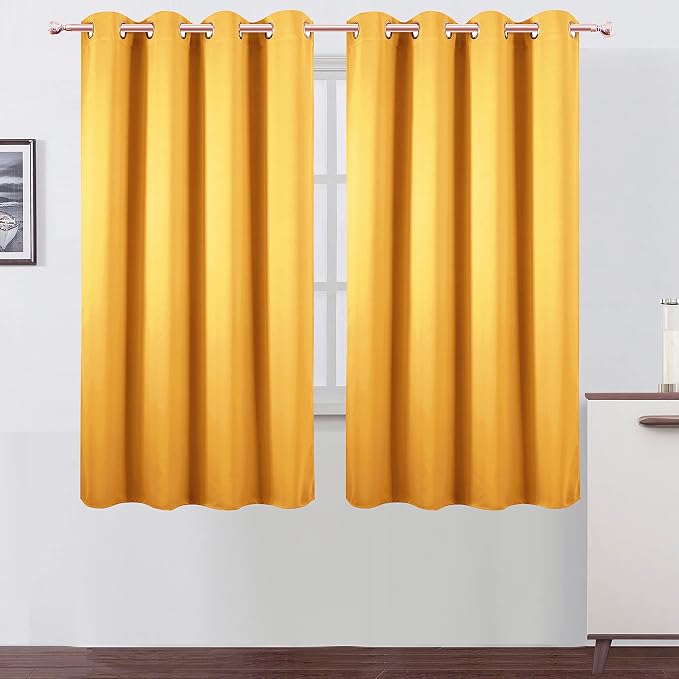 Yellow Thermal Blackout Curtains/52 x 63 Inch/Set of 2 Panels Room Darkening Curtains