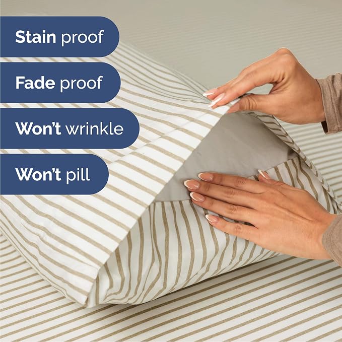 Cal King 6 Piece Bed Sheet Set - Soft, Breathable & Cooling - Beige Stripes | Ultra-Soft Hotel Luxury Bedding Set with 8-16 Inch Deep Pockets, 1 Flat & 1 Fitted Sheet & 4 Pillowcases, Wrinkle & Fade Free