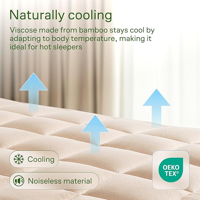 Niagara Sleep Solution Ultra Soft & Cooling Mattress Topper - Cal King Size | Rayon Derived from Bamboo, Pillow Top Mattress Pad, 20" Deep Pocket, Back Pain Relief, Perfect for Hot Sleepers, Beige
