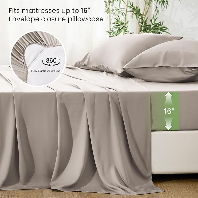 Love's cabin 3 Piece Twin Sheet Set, 100% Rayon Derived from Bamboo, Cooling & Breathable, Soft Silky Deep Pocket up to 16", Hotel Luxury Bedding for Hot Sleepers, Light Tan