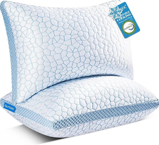 QUTOOL Enhanced Cooling Pillows for Sleeping, Shredded Memory Foam Pillows 2 Pack, Gel Bed Pillows King Size Set of 2, Support Yet Soft Pillow for Side, Back Sleepers Christmas Gifts for Women Men