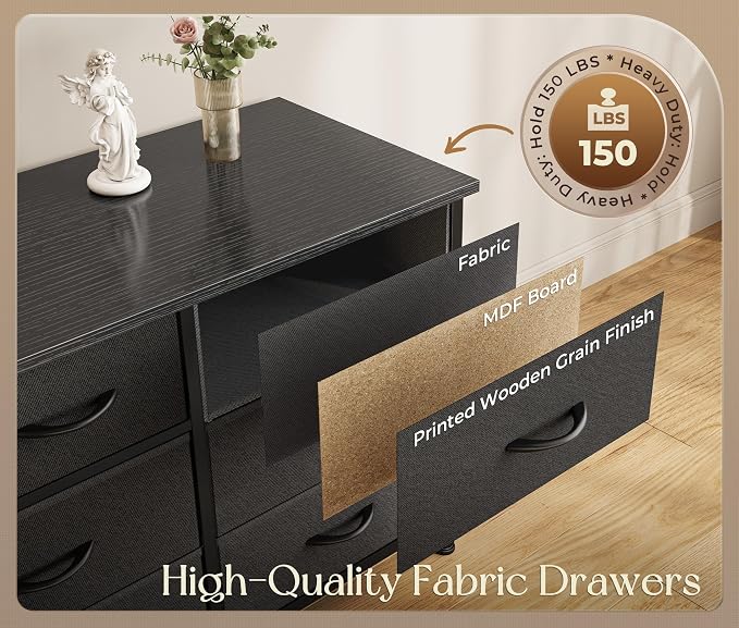 Huuger 77.6" Long Dresser for Bedroom, 16 Drawer Fabric Dresser for Closet, Wide Chest of Drawers with Storage, TV Stand for 65, 75, 85 Inch TV, 77.6" W x 13" D x 26.4" H, Black
