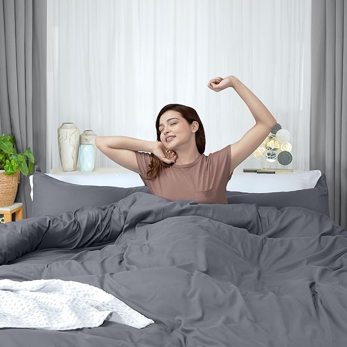 Duvet Cover Twin/Twin XL, 3 PC Cotton Like Polyester, Zipper Closure, Grey | Extra Soft and Breathable, Wrinkle & Fade Resistant, Includes Duvet Cover and 1 Pillow Sham, Comforter Not Included, OekoTex