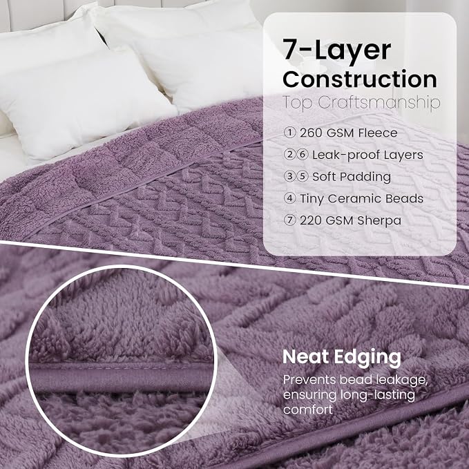 Drewin Weighted Blanket Twin Size for Adults 15lbs,Purple,48 x 72 inches | Great for Sleep Natural and Relaxing，Soft Jacquard Sherpa with Glass Beads，Cozy Heavy Throw Blankets，Machine Washable