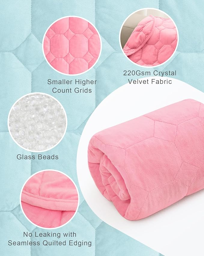 Cottonblue Small Weighted Lap Blanket 7lbs for Adults Teens 24"x29", Pink | Luxury Crystal Velvet Weighted Blanket Pad, Washable Portable Travel Blankets for Sleeping Relaxation All Season, Washable