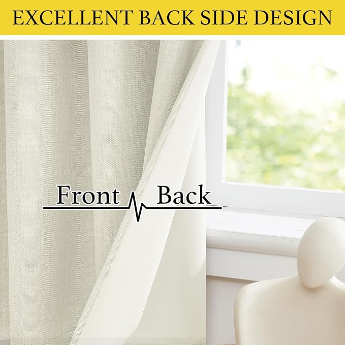 NICETOWN Natural Faux Linen Blackout Curtain Panels 24 inch Long, Thermal Insulated Light Blocking Window Coering Privacy Protect Energy Efficient for Small Windows Bedroom, 52 by 24 inch, 2 PCs