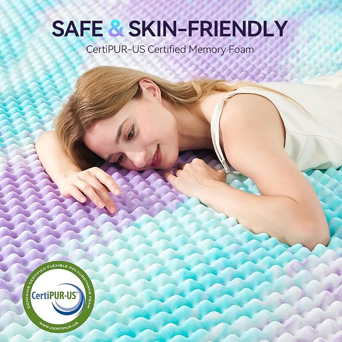 SINWEEK 2 Inch Egg Crate Memory Foam Mattress Topper Twin Size, Soft Mattress Pad for Back Pain Relief, Bed Topper, CertiPUR-US Certified, Colorful
