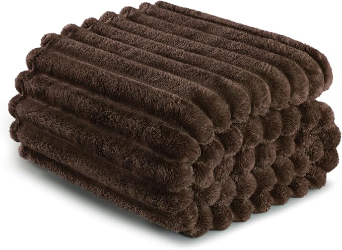 Exclusivo Mezcla Striped Fleece Throw Blanket for Couch, Sofa, Bed, 50"x60" | Soft Breathable Cozy Bed Blankets, Lightweight Plush Fluffy Fuzzy Jacquard Decorative Blankets
