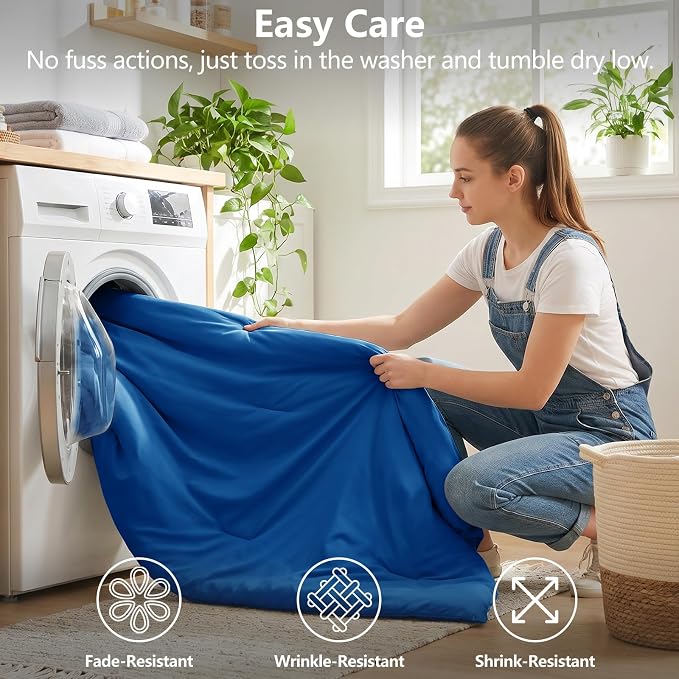 King Size Comforter Set Classic Blue, 7 Pieces Bed in a Bag | OEKO-TEX Certified, All-Season, Bedroom, 240GSM Down Alternative Comforter, Flat & Fitted Sheets, 2 Pillowcases & 2 Shams