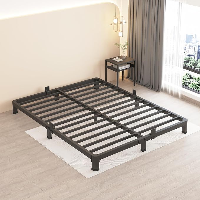 MAF 4 Inch King Metal Platform Bed Frame with Round Corner Legs | Mattress Slide Stopper, 3000 LBS Heavy Duty Steel Slats Support, Noise Free, No Box Spring Needed, Easy Assembly, Anti-Slip