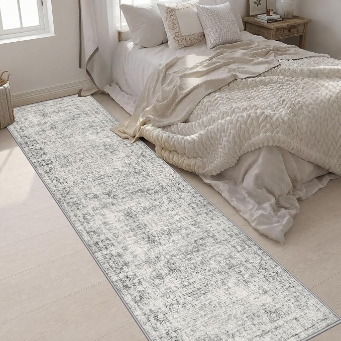 3x14 Washable Runner Rug：Modern Abstract Soft Carpet Black Grey | For Hallway, Bedroom, Kitchen, Laundry, Bathroom,Door Mat,Modern Abstract,Machine washable,Non-Slip,Stain Resistant,Indoor