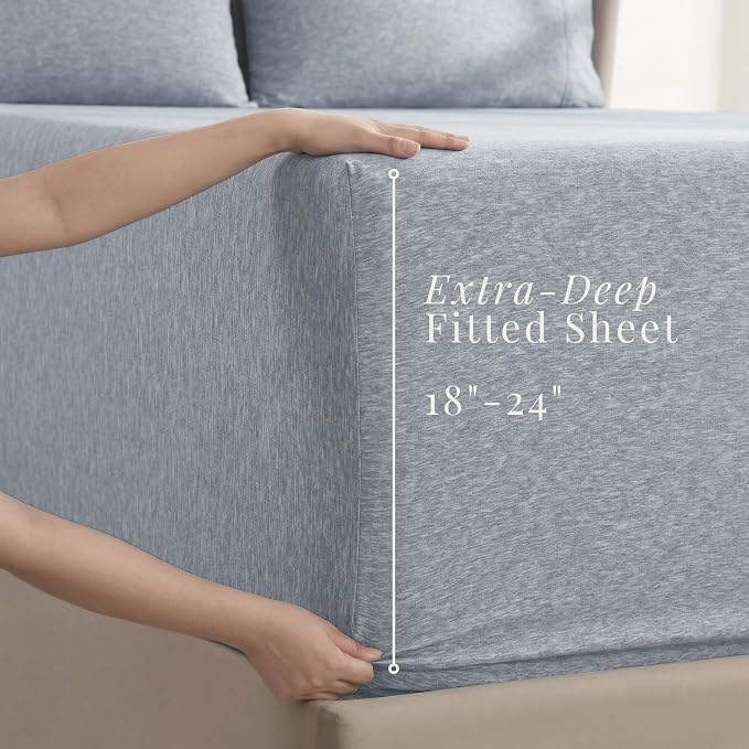 Hearth & Harbor Bed Sheets, Luxury Soft 6 Piece Bed Sheet Set Extra Deep Pocket Fitted Sheets Fits Mattress up to 21", Double Brushed Bedding Sheets & Pillowcases,