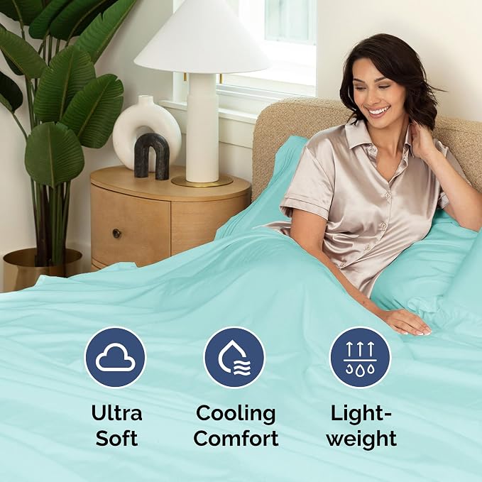 King Flat Sheet - Single Top Flat Sheet Only - Soft & Cooling - Spa Blue | Hotel Luxury Top Flat Sheet Only, Ultra-Soft, Breathable & Cooling, Fade & Wrinkle Free, Easy-Care, Stain & Shrink Resistant