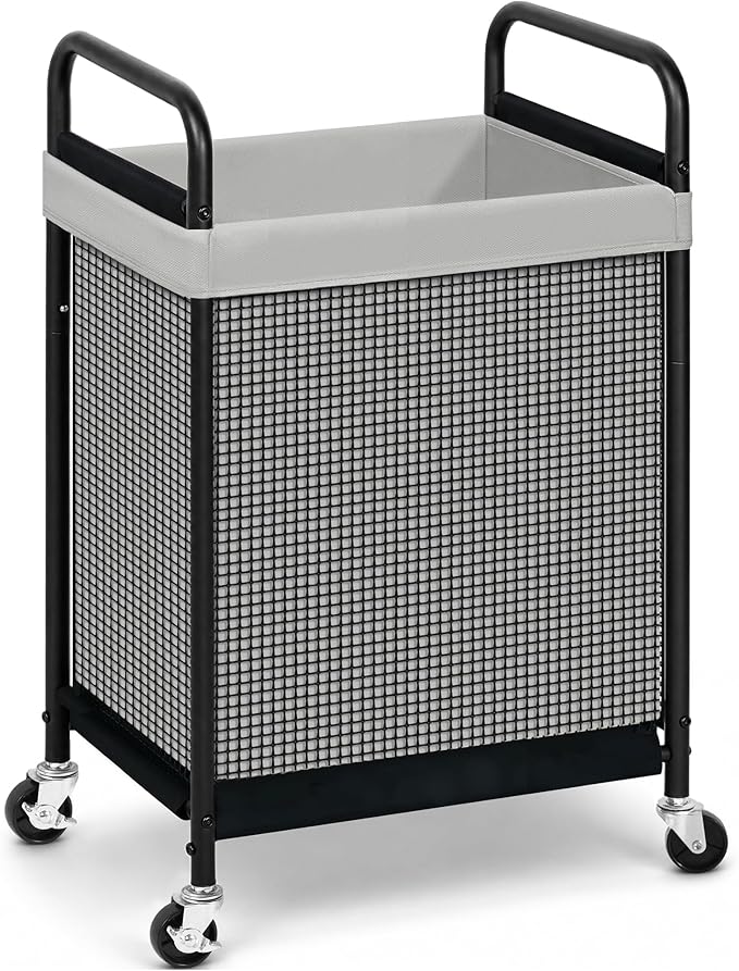 STORAGE MANIAC Rolling Laundry Hamper with Wheels 1-Section Laundry Sorter Rolling Laundrys Basket on Wheels with Removable Bag Clothes Hamper Laundrys Organizer Cart Bathroom Bedroom 90L Grey