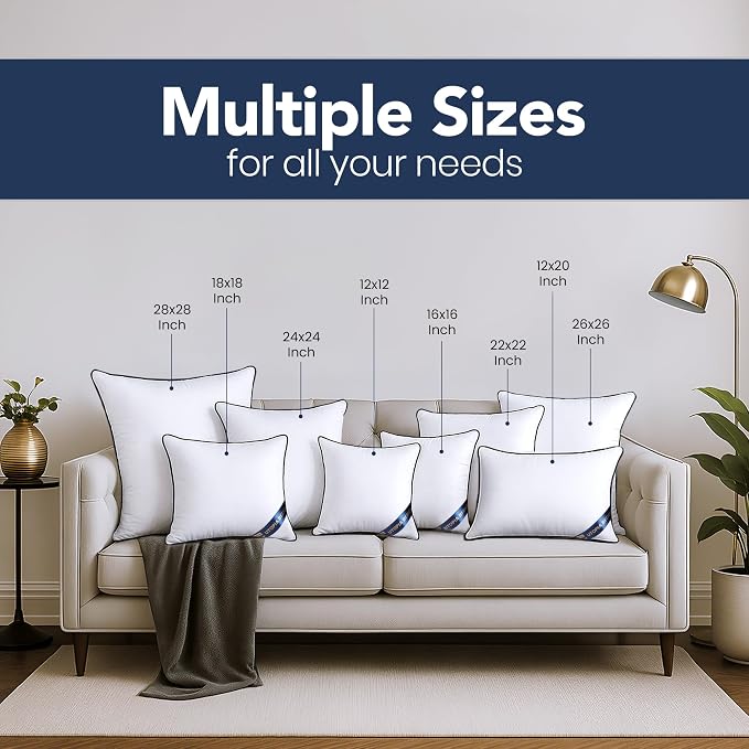 Utopia Bedding 14x14 Throw Pillow Inserts, Decorative Pillows, Pack of 4 | Piping Throw Pillows, Plush & Supportive, Aesthetic Cushion Sham Stuffer for Sofa, Office, Couch & Bed, Set of 4, White