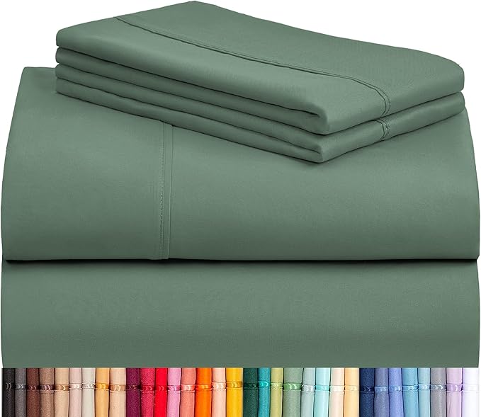 LuxClub 4 PC King Sheet Set, Breathable Luxury Bed Sheets, Deep Pockets 18" Wrinkle Free Cooling Bed Sheets Machine Washable Hotel Bedding Silky Soft - Tree Moss Green King | LuxClub Silky Fitted Sheet & Pillowcase Sets, Breathable Hotel Luxury Bedding...