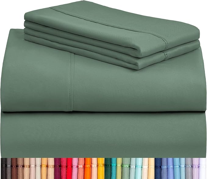 LuxClub 4 PC California King Sheet Set, Breathable Luxury Bed Sheets, Deep Pockets 18" Wrinkle Free Cooling Sheets Machine Washable Hotel Bedding Silky Soft - Tree Moss Green Cal King | LuxClub Silky Fitted Sheet & Pillowcase Sets, Breathable Hotel Lux...