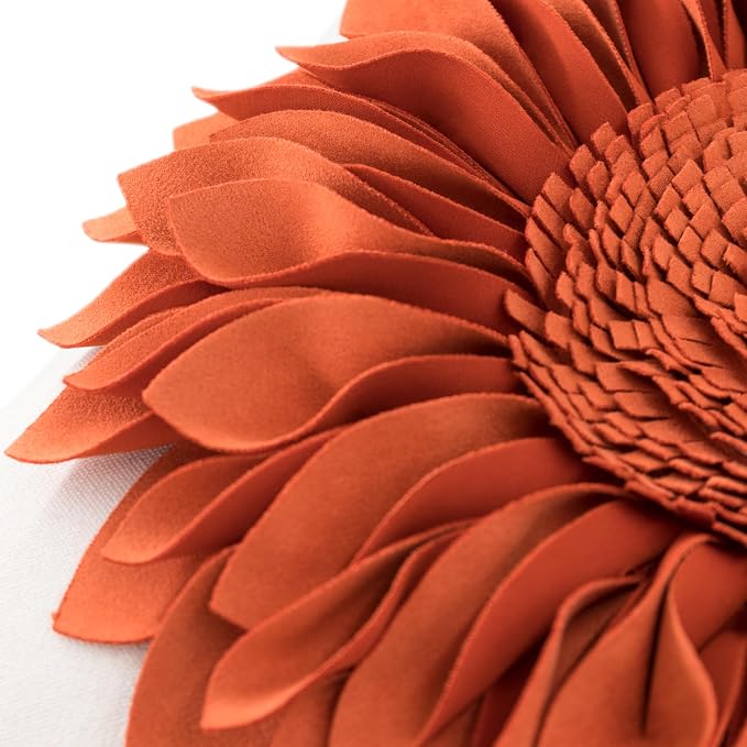 OiseauVoler Fall 3D Sunflower Throw Pillow Cover Decorative Handmade Pillowcase Cushion Cover Case for Home Sofa Bed Living Room Decor 18x18 Inch Pumpkin Orange