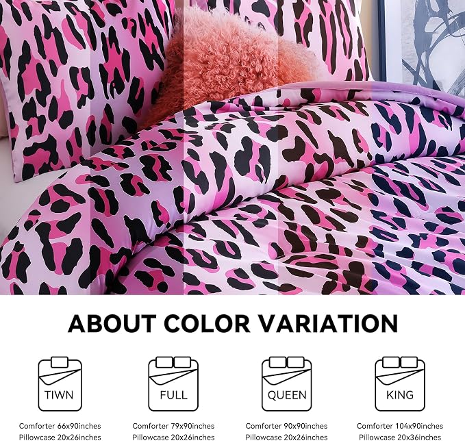 Cheetah Print Comforter Set Queen Size, Luxury Leopard Print Bedding, Pink | Soft Microfiber Animal Bedding Set with 2 Breathable Pillowcases, Faux Fur Texture, for an All-Season Comforter