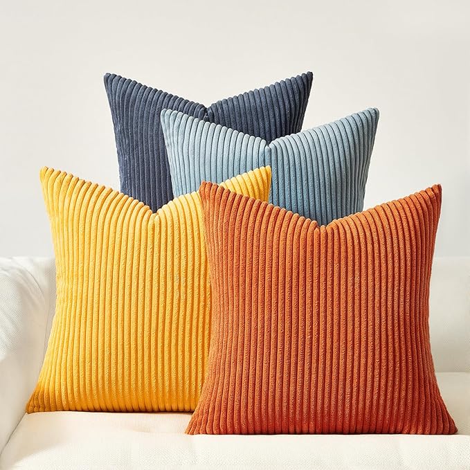 Topfinel 22x22 New Blue and Orange Boho Farmhouse Couch Throw Pillows Decorative Velvet Pillow Covers for Bed Pack of 4 Accent Modern Pillowcase Sofa Livingroom Home Decor