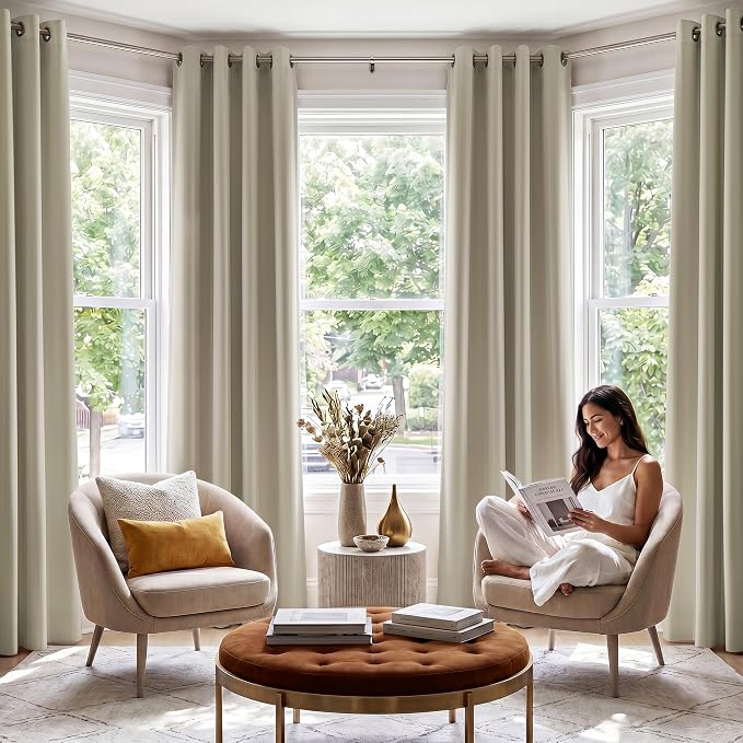 NICETOWN Cream Blackout Curtains for Living Room 52" w x 84" L 2 Panels | 100% Room Darkening Thermal Insulated Farmhouse Window Drapes for Bedroom, Light Blocking Noise Reducing Energy Saving Decor