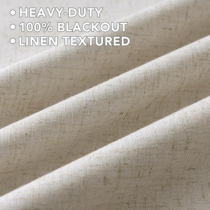 H.VERSAILTEX Linen Curtains 100% Blackout Curtains for Bedroom 120 inch Long Full Light Blocking Nature Linen Blended Window Curtains for Living Room Nickel Grommet (2 Panels, Heathered Linen)
