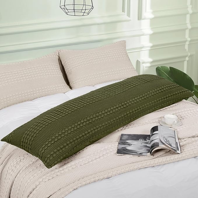 PHF 100% Cotton Waffle Body Pillowcase with Zipper, 1 Pack 20" x 54" Soft Skin-Friendly Pillow Sham, No Filling, Aesthetic Woven and Breathable Waffle Weave Body Pillow Cover for Bed, Capulet Olive