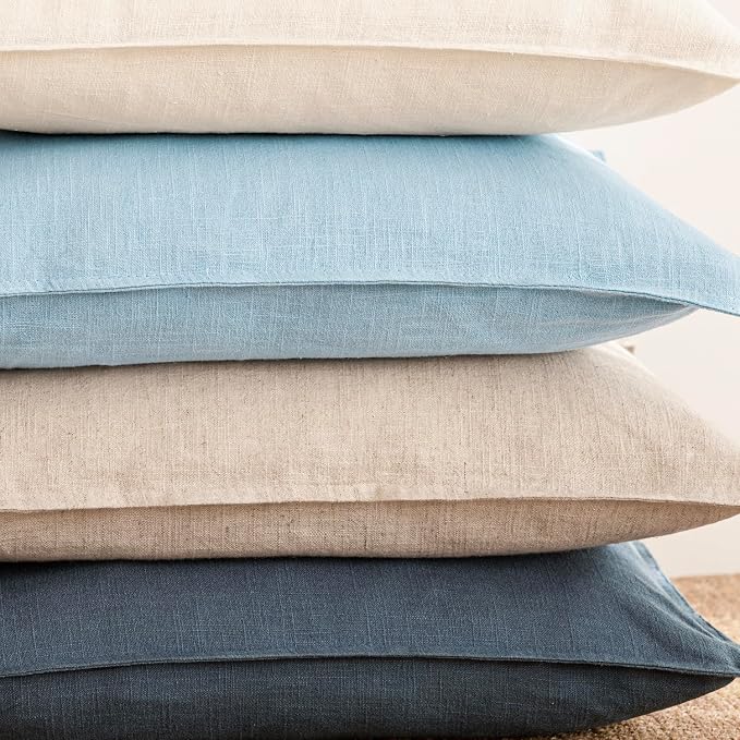 Foindtower Linen Solid Decorative Throw Pillow Covers 20x20 Inch Light Blue | Pack of 2 Boho Farmhouse Pillowcase,Accent Neutral Cushion Covers,Morden Home Decor for Chair Couch Sofa Bedroom Living Room