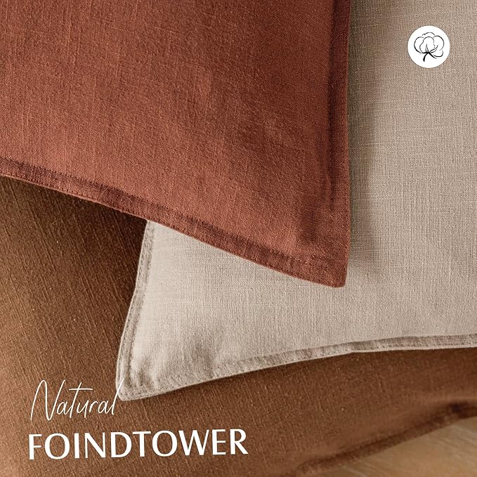 Foindtower Linen Solid Decorative Throw Pillow Cover 22x22 Inch Rust Orange | Pack of 2 Boho Farmhouse Morden Pillowcase,Accent Rustic Cushion Covers,Home Decor for Chair Couch Sofa Bedroom Living Room