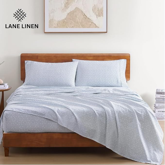 LANE LINEN King Sheet Set 100% Organic Cotton Soft 4pc Percale - Polka Dot | King Sheet Set, GOTS Certified Organic Cotton Percale - Best-Value Organic Cotton, Affordable Organic Luxury