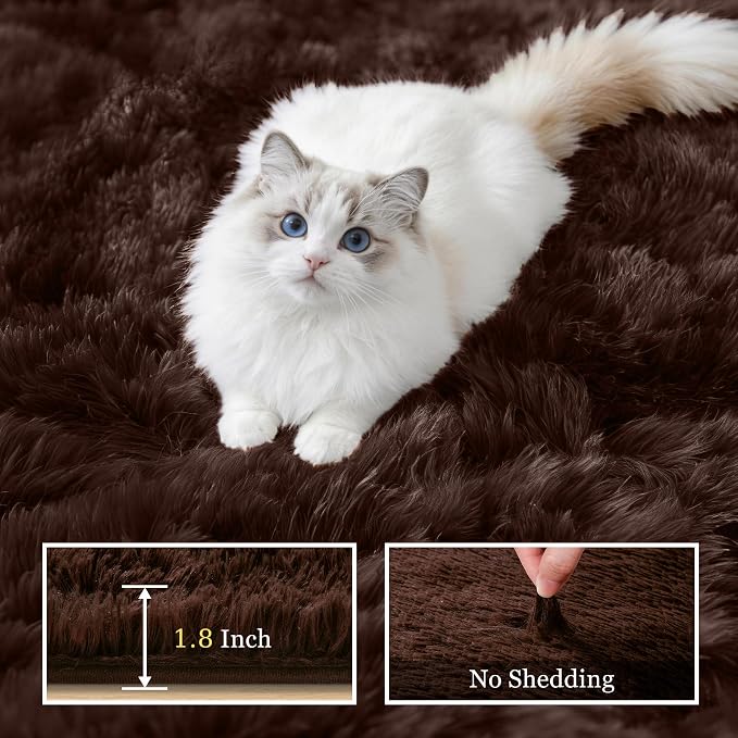 Area Rug Living Room Bedroom: 6x9 Fluffy Plush Shag Carpet Brown | For Kids Room Playroom Nursery Home Decor,Ultra Soft,Non-Slip Non-Shedding,Fuzzy Plush,Large Indoor Floor Carpet,Easy Clean