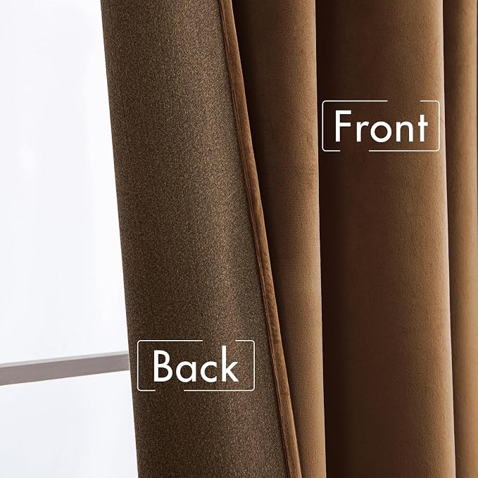 MIULEE Velvet Curtains 52x90 inches 2 Panels Brown Blackout Curtains | Luxury, Bedroom Living Room, Thermal Insulated, Super Soft Window Drapes, Rod Pocket & Back Tab