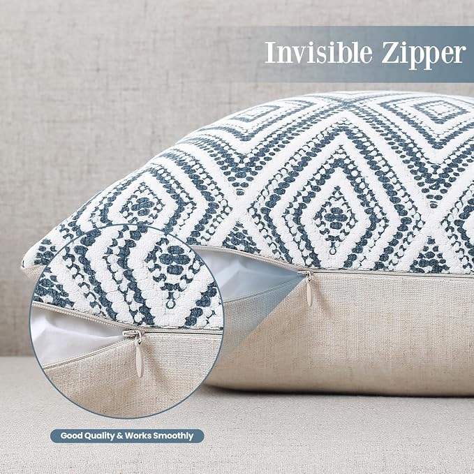 HPUK Throw Pillow Covers 20x20, Set of 4, Navy Blue Couch Pillow Covers | Polyester fabric, patterned and solid designs, hidden zippers, machine washable, for sofas and beds, inserts not included