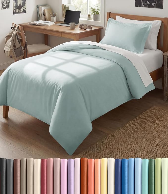 Duvet Cover Twin/Twin XL Size - 2 Piece with Zipper Closure - Ice Blue | Extra Soft, Breathable, Twin/Twin XL Duvet Cover 68" x 90" w/ 1 Pillow Sham, Zipper Closures & Ties, Women, Men, Kids & Teens