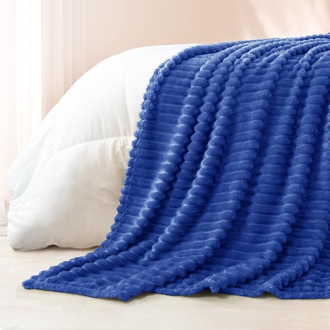 Exclusivo Mezcla Striped King Size Fleece Blanket for Bed, Couch, 90"x104" | Soft Breathable Cozy Bed Blankets, Lightweight Plush Fluffy Fuzzy Jacquard Decorative Blankets