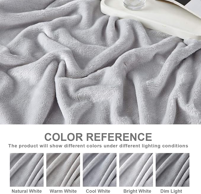 Hansleep King Light Grey Fleece Blanket, Soft Flannel Bed Blanket | Fuzzy Cozy Blanket 90x108 Inches, Multi-use for Bed, Sofa, Couch, Travel, Camping, All Season Warm Lightweight Cover