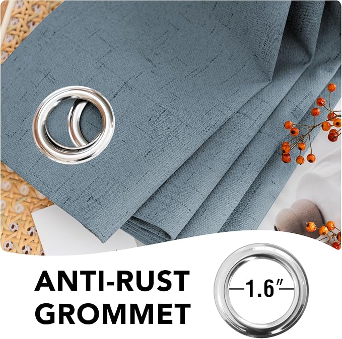 H.VERSAILTEX Blackout Curtains Linen Curtains 120 inches Long 100% Black Out Curtains for Bedroom Windows, Textured Linen Look Draperies Grommet with White Liner, 2 Panels, Stone Blue